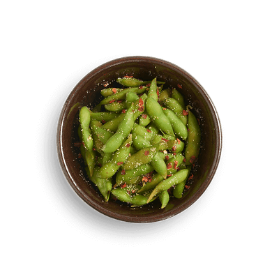 Edamame with chilli + garlic salt
